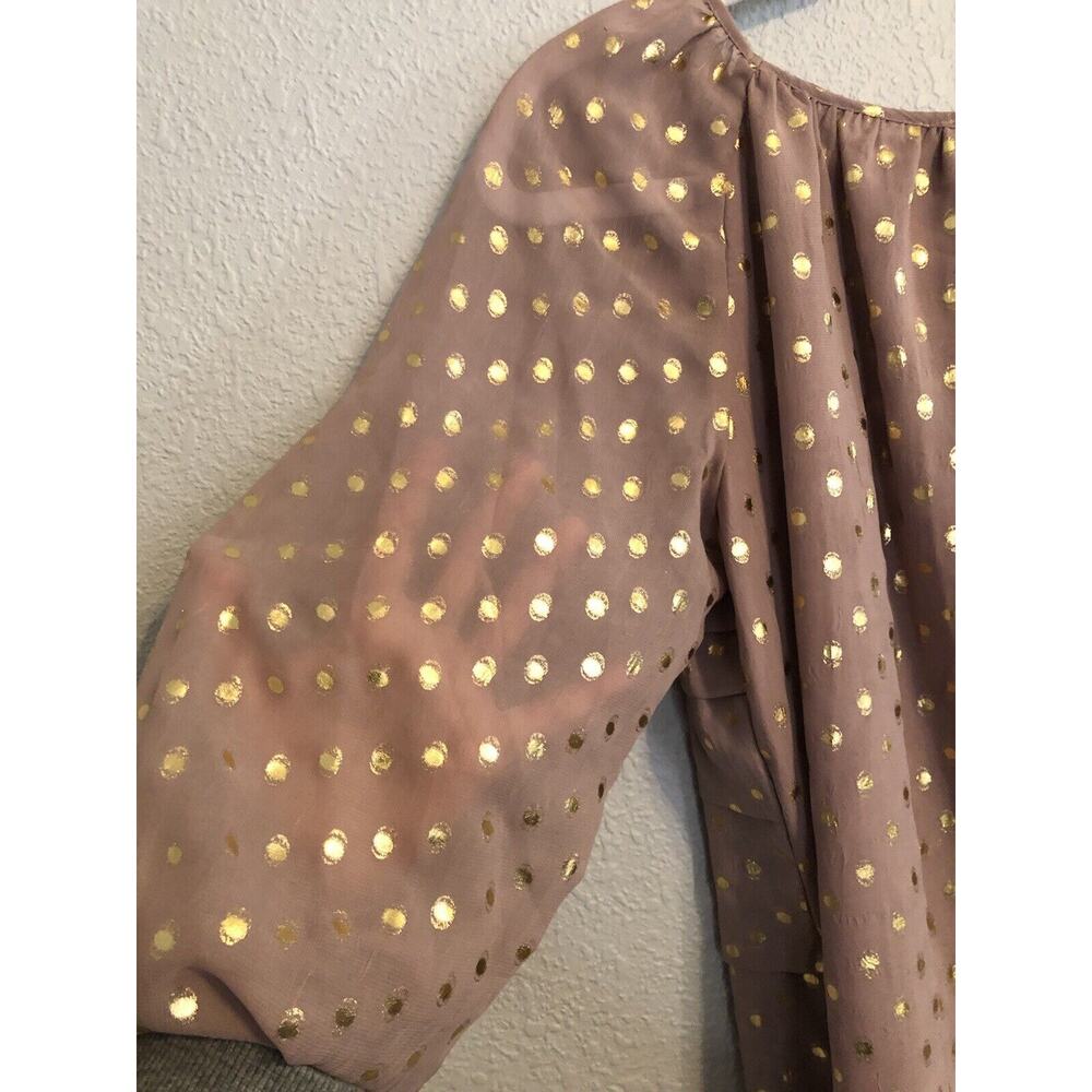 Elementz Womens Top Small Blouse 3/4 Sleeve Sheer Beige Polka Dots Lagenlook - Picture 8 of 9
